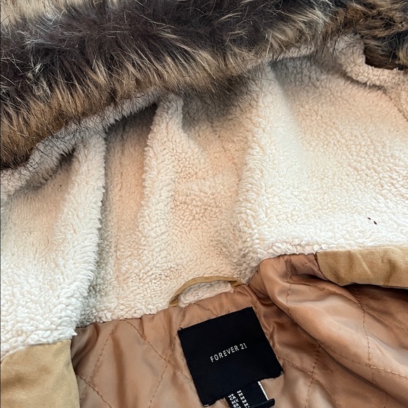 Forever 21 Tan Utility Jacket with Faux Fur Hood - Picture 16 of 16